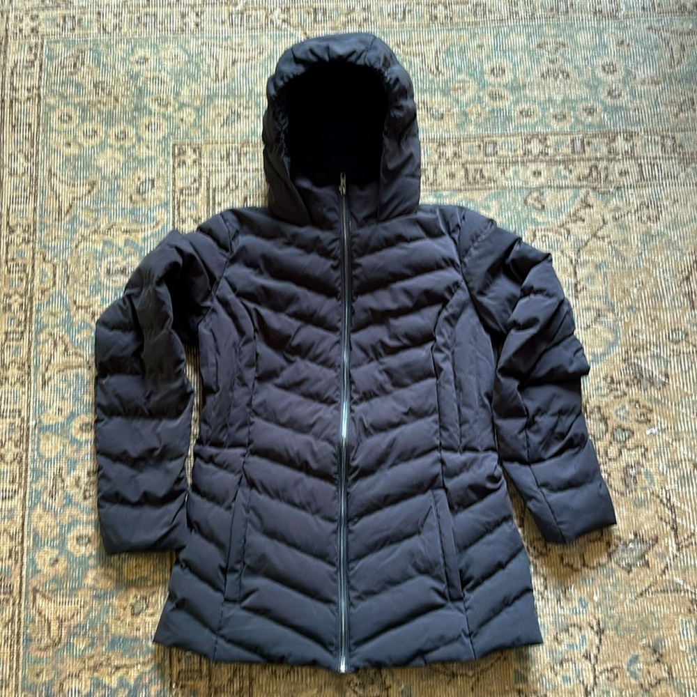 Puffer mid length black jacket, size XS
